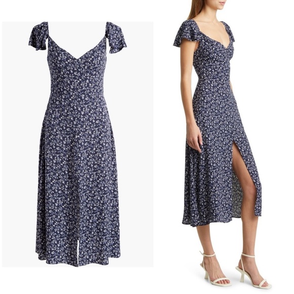 Reformation Baxley Floral Print Midi Dress In Blue Size 0 - Picture 11 of 14